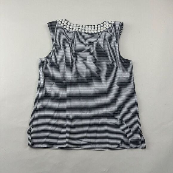 NWT Talbots Blue White Striped Beaded Sleeveless Blouse Tank Size 4P Stretch - Picture 10 of 12